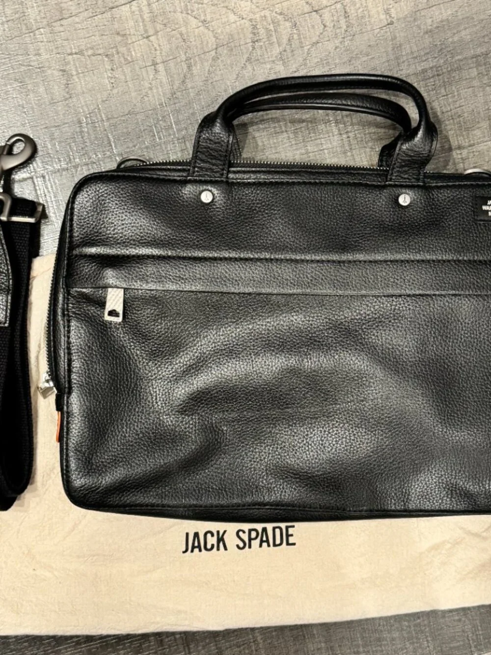 Jack Spade Black Pebble Leather Soft Briefcase Laptop Bag